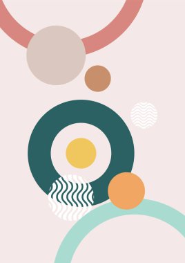 Soyut geometrik, doğal şekiller. Yüzyılın ortalarında yapılmış bir poster. Modern illüstrasyon: minimalist baskı, poster, boho duvar dekoru, düz tasarım Vector minimal sanat