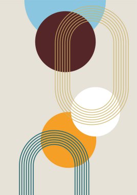 Soyut geometrik, doğal şekiller. Yüzyılın ortalarında yapılmış bir poster. Modern illüstrasyon: minimalist baskı, poster, boho duvar dekoru, düz tasarım Vector minimal sanat