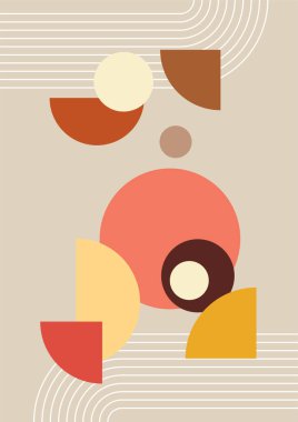 Soyut geometrik, doğal şekiller. Yüzyılın ortalarında yapılmış bir poster. Modern illüstrasyon: minimalist baskı, poster, boho duvar dekoru, düz tasarım Vector minimal sanat