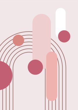 Soyut geometrik, doğal şekiller. Yüzyılın ortalarında yapılmış bir poster. Modern illüstrasyon: minimalist baskı, poster, boho duvar dekoru, düz tasarım Vector minimal sanat