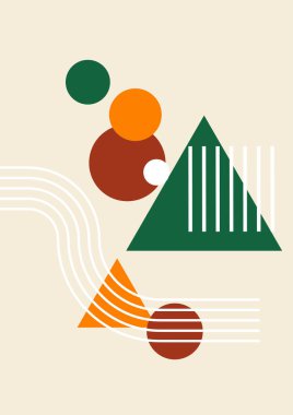 Soyut geometrik, doğal şekiller. Yüzyılın ortalarında yapılmış bir poster. Modern illüstrasyon: minimalist baskı, poster, boho duvar dekoru, düz tasarım Vector minimal sanat