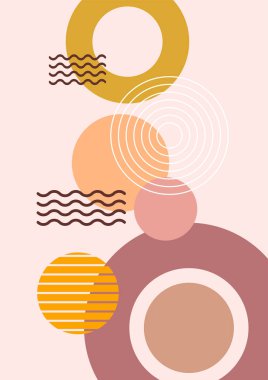 Soyut geometrik, doğal şekiller. Yüzyılın ortalarında yapılmış bir poster. Modern illüstrasyon: minimalist baskı, poster, boho duvar dekoru, düz tasarım Vector minimal sanat