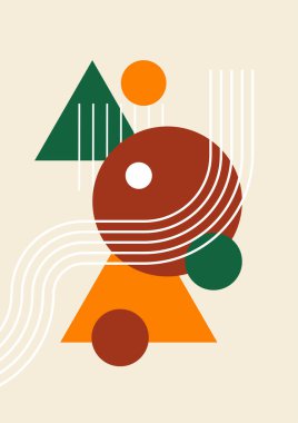 Soyut geometrik, doğal şekiller. Yüzyılın ortalarında yapılmış bir poster. Modern illüstrasyon: minimalist baskı, poster, boho duvar dekoru, düz tasarım Vector minimal sanat