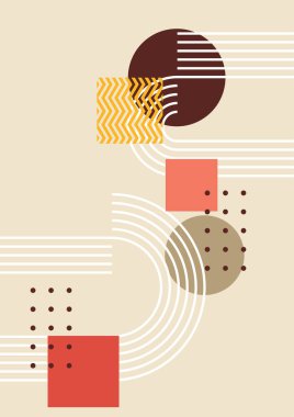 Soyut geometrik, doğal şekiller. Yüzyılın ortalarında yapılmış bir poster. Modern illüstrasyon: minimalist baskı, poster, boho duvar dekoru, düz tasarım Vector minimal sanat