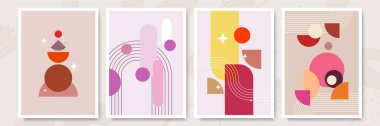 Modern minimalist soyut estetik çizimler. Bohem tarzı duvar dekoru. Çağdaş sanatsal posterlerin koleksiyonu.