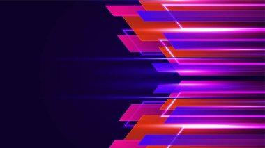 Modern soyut yüksek hızlı teknoloji hareketi. Karanlık arka planda hareket bulanıklığı olan dinamik hareketli ışık izleri. Fütürist, afiş veya poster tasarımı için teknoloji deseni.