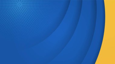 Sarı turuncu ve mavi geometrik soyut desenlerin arka planı, vektör. Çizgiler konfeti şeritlerini gösteriyor. Vektör soyut grafik tasarım sancak deseni sunum arkaplan şablonu.