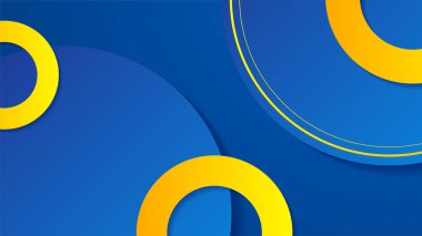 Soyut arka plan, turuncu ve mavi dalgalı şekiller, çizgiler, çizgiler, kare, geometrik memphis elementleri ve daireler. Vektör illüstrasyonu