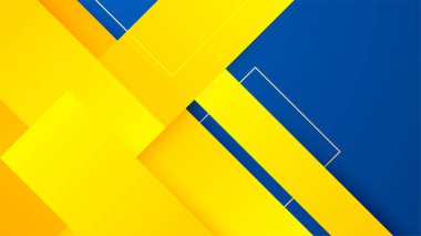 Soyut arka plan, turuncu ve mavi dalgalı şekiller, çizgiler, çizgiler, kare, geometrik memphis elementleri ve daireler. Vektör illüstrasyonu