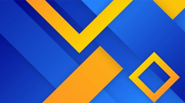 Dalgalı şekiller, çizgiler, yarım ton, kare, çizgiler ve geometrik element desenli soyut mavi ve turuncu iş afişi tasarımı. vektör illüstrasyonu