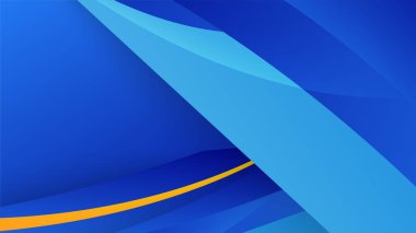 Dalgalı şekiller, çizgiler, yarım ton, kare, çizgiler ve geometrik element desenli soyut mavi ve turuncu iş afişi tasarımı. vektör illüstrasyonu