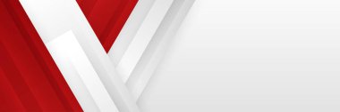Kırmızı ve beyaz soyut afiş arkaplanı. Geometrik şekilli soyut kırmızı arkaplan ve ortada beyaz boşluk