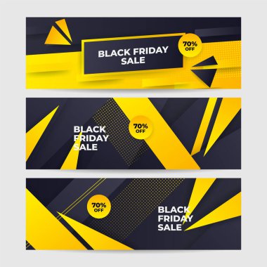 Kara Cuma indirimi için tasarım şablonu. Kara Cuma tasarım şablonu. Vektör çizimi. Kara Cuma indirimli mesaj alanı olan sarı pankart