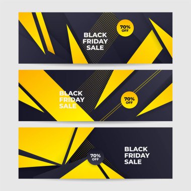 Kara Cuma indirimi için tasarım şablonu. Kara Cuma tasarım şablonu. Vektör çizimi. Kara Cuma indirimli mesaj alanı olan sarı pankart