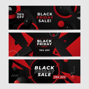 Kara Cuma tasarım şablonu. Kara Cuma indirimli yatay afişi, siyah kırmızı arka planı ve metin için yeri var. Kara Cuma indirimi için tasarım şablonu. Vektör illüstrasyonu.