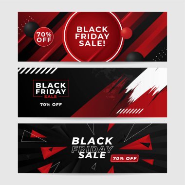 Kara Cuma tasarım şablonu. Kara Cuma indirimli yatay afişi, siyah kırmızı arka planı ve metin için yeri var. Kara Cuma indirimi için tasarım şablonu. Vektör illüstrasyonu.