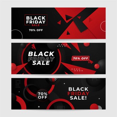 Kara Cuma tasarım şablonu. Kara Cuma indirimli yatay afişi, siyah kırmızı arka planı ve metin için yeri var. Kara Cuma indirimi için tasarım şablonu. Vektör illüstrasyonu.