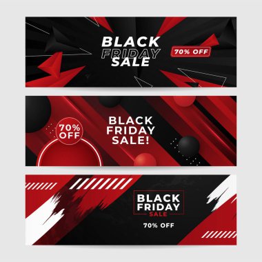 Kara Cuma tasarım şablonu. Kara Cuma indirimli yatay afişi, siyah kırmızı arka planı ve metin için yeri var. Kara Cuma indirimi için tasarım şablonu. Vektör illüstrasyonu.