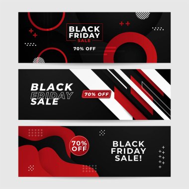 Kara Cuma tasarım şablonu. Kara Cuma indirimli yatay afişi, siyah kırmızı arka planı ve metin için yeri var. Kara Cuma indirimi için tasarım şablonu. Vektör illüstrasyonu.