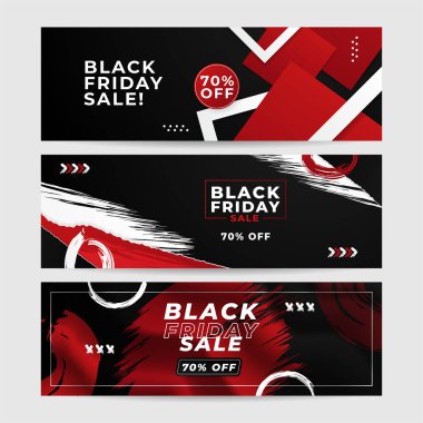 Kara Cuma tasarım şablonu. Kara Cuma indirimli yatay afişi, siyah kırmızı arka planı ve metin için yeri var. Kara Cuma indirimi için tasarım şablonu. Vektör illüstrasyonu.