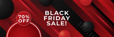 Kara Cuma tasarım şablonu. Kara Cuma indirimli yatay afişi, siyah kırmızı arka planı ve metin için yeri var. Kara Cuma indirimi için tasarım şablonu. Vektör illüstrasyonu.