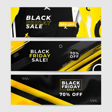 Kara Cuma indirimi için tasarım şablonu. Kara Cuma tasarım şablonu. Vektör çizimi. Kara Cuma indirimli mesaj alanı olan sarı pankart