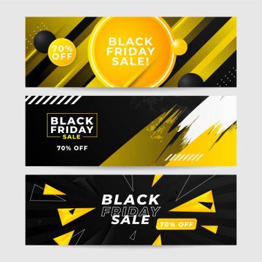 Kara Cuma indirimi için tasarım şablonu. Kara Cuma tasarım şablonu. Vektör çizimi. Kara Cuma indirimli mesaj alanı olan sarı pankart