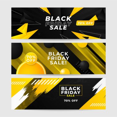 Kara Cuma indirimi için tasarım şablonu. Kara Cuma tasarım şablonu. Vektör çizimi. Kara Cuma indirimli mesaj alanı olan sarı pankart