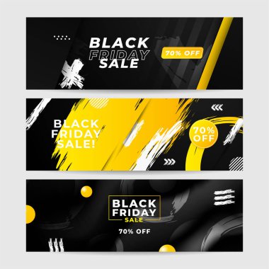 Kara Cuma indirimi için tasarım şablonu. Kara Cuma tasarım şablonu. Vektör çizimi. Kara Cuma indirimli mesaj alanı olan sarı pankart