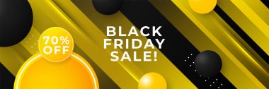 Kara Cuma indirimi için tasarım şablonu. Kara Cuma tasarım şablonu. Vektör çizimi. Kara Cuma indirimli mesaj alanı olan sarı pankart