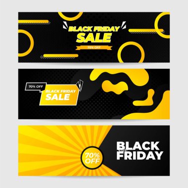 Kara Cuma indirimi için tasarım şablonu. Kara Cuma tasarım şablonu. Vektör çizimi. Kara Cuma indirimli mesaj alanı olan sarı pankart