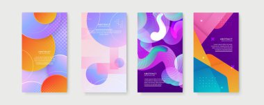 Renkli sosyal medya hikayelerinin oluşturduğu vektör kümesi şablonlar, metin için kopya alanı olan arka planlar tasarlıyor. Sosyal ağlar ve vektör illüstrasyonları için modaya uygun bir şablon. Sosyal medya için tasarım.