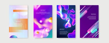 Renkli sosyal medya hikayelerinin oluşturduğu vektör kümesi şablonlar, metin için kopya alanı olan arka planlar tasarlıyor. Sosyal ağlar ve vektör illüstrasyonları için modaya uygun bir şablon. Sosyal medya için tasarım.