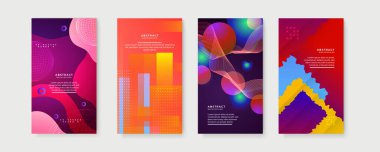 Metin için kopya alanı olan asgari moda tarzında soyut yaratıcı arka planların vektör kümesi - sosyal medya hikayeleri için tasarım şablonları. Sosyal medya pazarlaması, reklamları, posterleri için soyut arkaplan