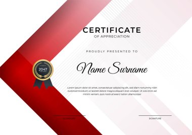 Başarı sertifikası altın rozetli kırmızı şablon tasarımı ve iş, ödül, onur ve okul sınırı