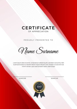 Başarı sertifikası altın rozetli kırmızı şablon tasarımı ve iş, ödül, onur ve okul sınırı