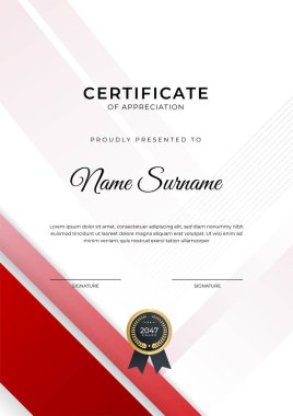 Başarı sertifikası altın rozetli kırmızı şablon tasarımı ve iş, ödül, onur ve okul sınırı