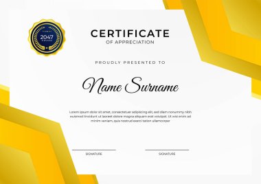 Başarı belgesi. Altın rozetli turuncu şablon tasarımı. İş, ödül, onur ve okul için sınır.