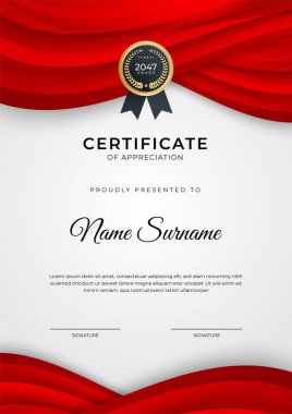 Başarı sertifikası altın rozetli kırmızı şablon tasarımı ve iş, ödül, onur ve okul sınırı