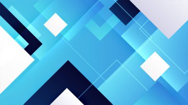 Kareler ve modern teknoloji geometrik desenli soyut mavi arkaplan. Vektör soyut grafik tasarım sancak deseni sunum arkaplan şablonu.