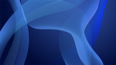 Dalga çizgileri geometrik şekilli soyut koyu mavi arkaplan. Vektör illüstrasyonu