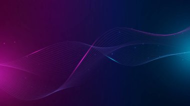 Yapay zeka teknolojisi, dijital, iletişim, bilim, müzik kavramı için siyah zemin üzerinde izole edilmiş dinamik mavi pembe vektör dalga çizgileri