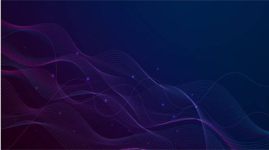 Yapay zeka teknolojisi, dijital, iletişim, bilim, müzik kavramı için siyah zemin üzerinde izole edilmiş dinamik mavi pembe vektör dalga çizgileri
