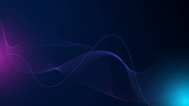 Yapay zeka teknolojisi, dijital, iletişim, bilim, müzik kavramı için siyah zemin üzerinde izole edilmiş dinamik mavi pembe vektör dalga çizgileri
