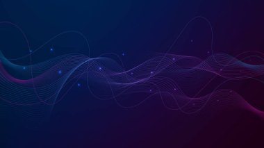 Yapay zeka teknolojisi, dijital, iletişim, bilim, müzik kavramı için siyah zemin üzerinde izole edilmiş dinamik mavi pembe vektör dalga çizgileri