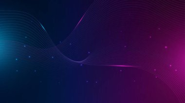 Yapay zeka teknolojisi, dijital, iletişim, bilim, müzik kavramı için siyah zemin üzerinde izole edilmiş dinamik mavi pembe vektör dalga çizgileri