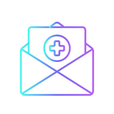 Siyah ana hatlı E- posta Dijital Sağlık Simgesi Tanısı. Tıbbi, tıbbi, iletişim, analiz, hizmet, klinik, mesaj. Vektör illüstrasyonu