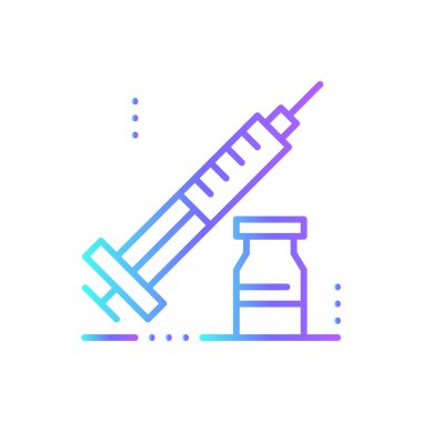 Mavi duoton tarzı şırınga Dijital Sağlık ikonu. İlaç, sağlık, enjeksiyon, tedavi, aşı, bakım. Vektör illüstrasyonu