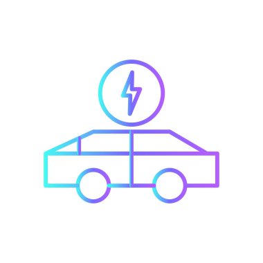 Mavi duoton tarzı elektrikli araba ekolojisi ikonu. Enerji, güç, elektrik, ulaşım, araç, eko, otomobil. Vektör illüstrasyonu