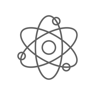 Siyah çizgili Atom Bilimi simgesi. Molekül, moleküler, DNA, yapı, deney, biyoteknoloji, proton. Vektör illüstrasyonu